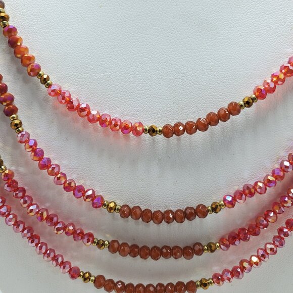 Ali Khan 4 row garnet glass beads with gold chain layered necklace - Picture 3 of 8